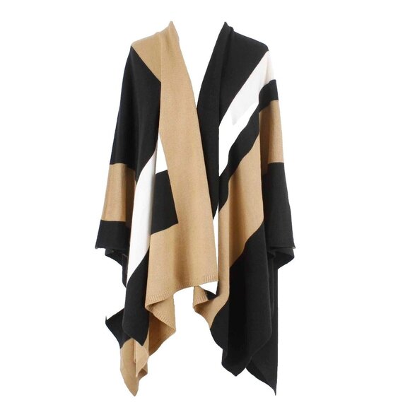 Parrish LA $148 Sz OS Black White Tan Color Block 100% Acrylic Knit Wrap - Picture 1 of 7